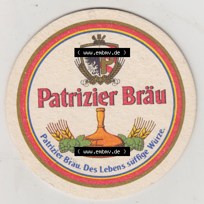 Bierdeckel Patrizier Bräu. Das Leben süffige Würze (1). Deutscher Katalog über deutsche Bierdeckel Patrizier Bräu aus Bundesland... Sammlung