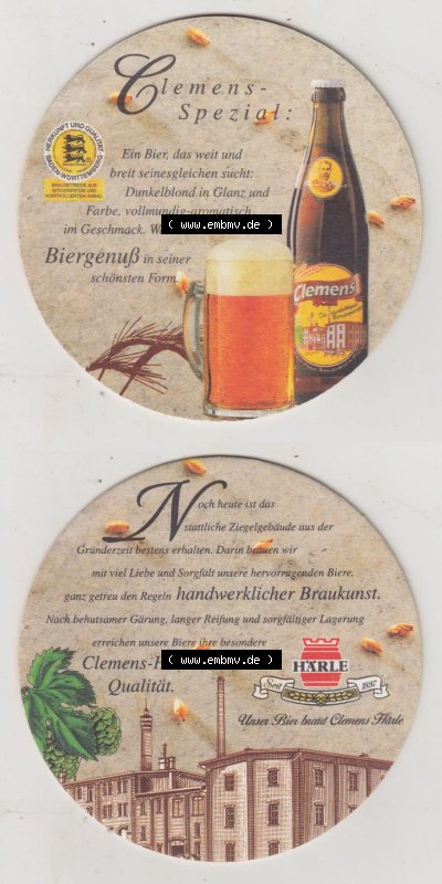 Bierdeckel Clemens-Spezial, Ein Bier das weit und breit seinesgleichen sucht, Dunkelblond in Glanz und Farbe (3). Deutscher Katalog... Sammlung