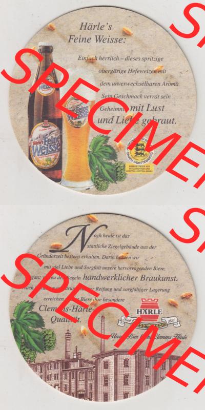 Bierdeckel Härle Feine Weisse, mit Lust und Liebe gebraut, Noch heute ist das stattliche Ziegelgebäude aus der Gründerzeit bestens erhalten (5). Deutscher Katalog... Sammlung
