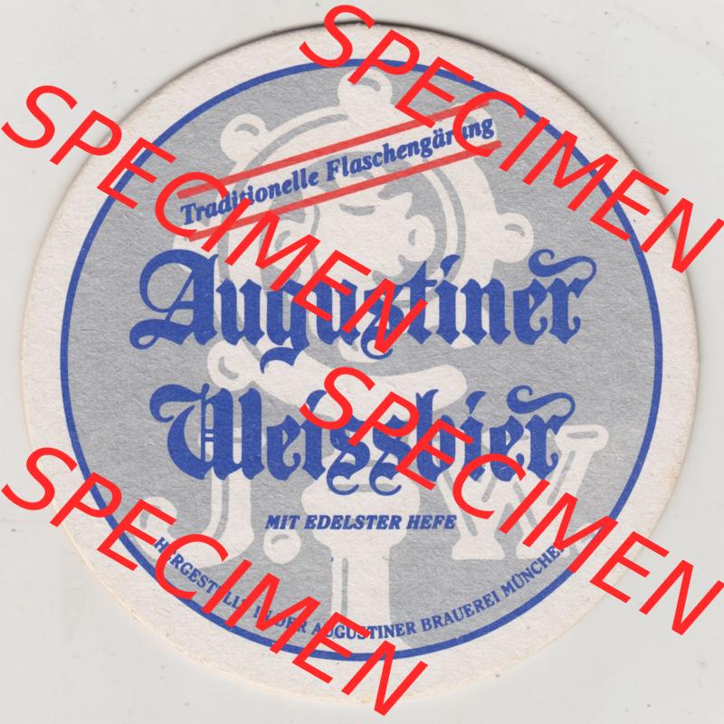 Bierdeckel Augustiner-Bräu München, Augustiner-Weissbier mit Edelster Hefe Hestgestellt in der Augustiner Brauerei (1). Deutscher Katalog über deutsche Bierdeckel... Sammlung