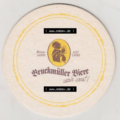 Bierdeckel Bruckmüller Biere, Braustätte seit 1490, was sonst! Bier-Cartoon Nr 3. Biernbaum Umweltfreundlich, weil 100%ig trinkbar (1). Deutscher... Sammlung