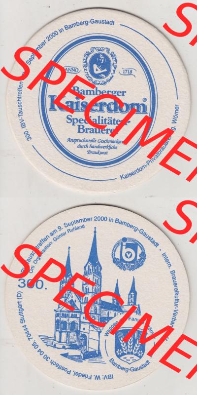 Bierdeckel 2000, Bamberger Kaiserdom, Specialitäten-Brauerei, Anspruchsvolle Geschmacksreife durch handwerkliche Braukunst (3). Deutscher Katalog über deutsche... Sammlung