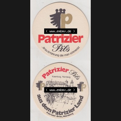 Bierdeckel Patrizier Pils, ...Brau-Erfahrung die man schmeckt, Bierdeckel mit Motiv Kaiserburg, Nürnberg (3). Deutscher Katalog über deutsche... Sammlung