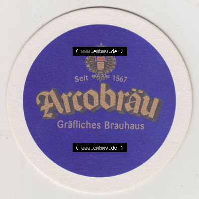 Bierdeckel Arcobräu, seit 1567, Gräfliches Brauhaus, , mit beschreibarer Rückseite (1). Deutscher Katalog über deutsche Bierdeckel... Sammlung