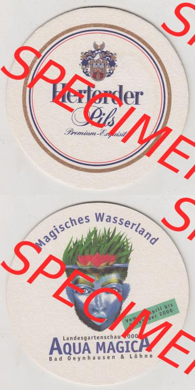 Bierdeckel 2000, Herforder Pils, Premium Exquisit, Magisches Wasserland, Landesgartenschau 2000 Aqua MagicA Bad Oeynhausen Löhne (3). Deutscher Katalog über... Sammlung