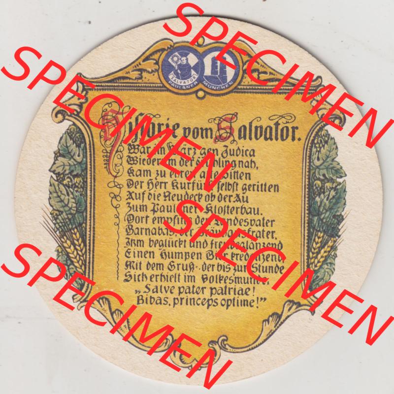 Bierdeckel Paulaner Salvator vom Nockherberg, Historie vom Salvator (2). Deutscher Katalog über deutsche Bierdeckel Paulaner Brauerei aus Bundesland Bayern zum katalogisieren... Sammlung