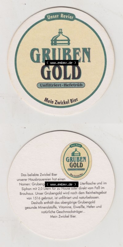Bierdeckel Gruben Gold, Unser Revier, Mein Zwickel Bier, Das beliebte Zwickel Bier unserer Hausbrauerei hat einen Namen (3). Deutscher... Sammlung