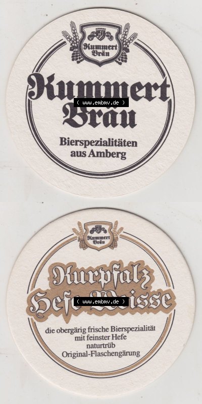 Bierdeckel Kummert Bräu, Bierspezialitäten aus Amberg, die obergärig frische Bierspezialität mit feinster Hefe (3). Deutscher... Sammlung