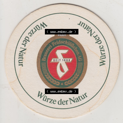 Bierdeckel Brauerei Feldschlößchen AG, Würze der Natur, Einseitiger Bierdeckel (1). Deutscher Katalog über deutsche Bierdeckel... Sammlung