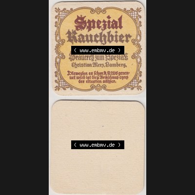 Bierdeckel Brauerei Spezial Christian Merz, Bamberg 1536, Spezial Rauchbier (3). Deutscher Katalog über deutsche Bierdeckel Spezial Christian Merz aus Bundesland Bayern... Sammlung