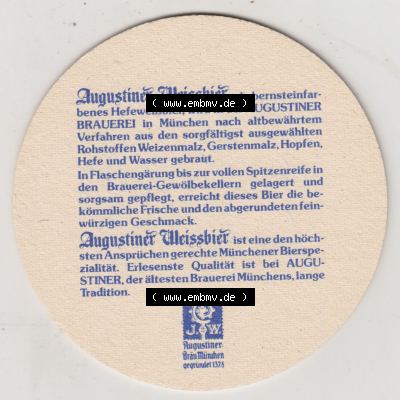 Bierdeckel Augustiner Weissbier, mit Dedelster Hefe, Augustiner Brauerei München (2). Deutscher Katalog über deutsche Bierdeckel Augustiner-Bräu aus Bundesland... Sammlung