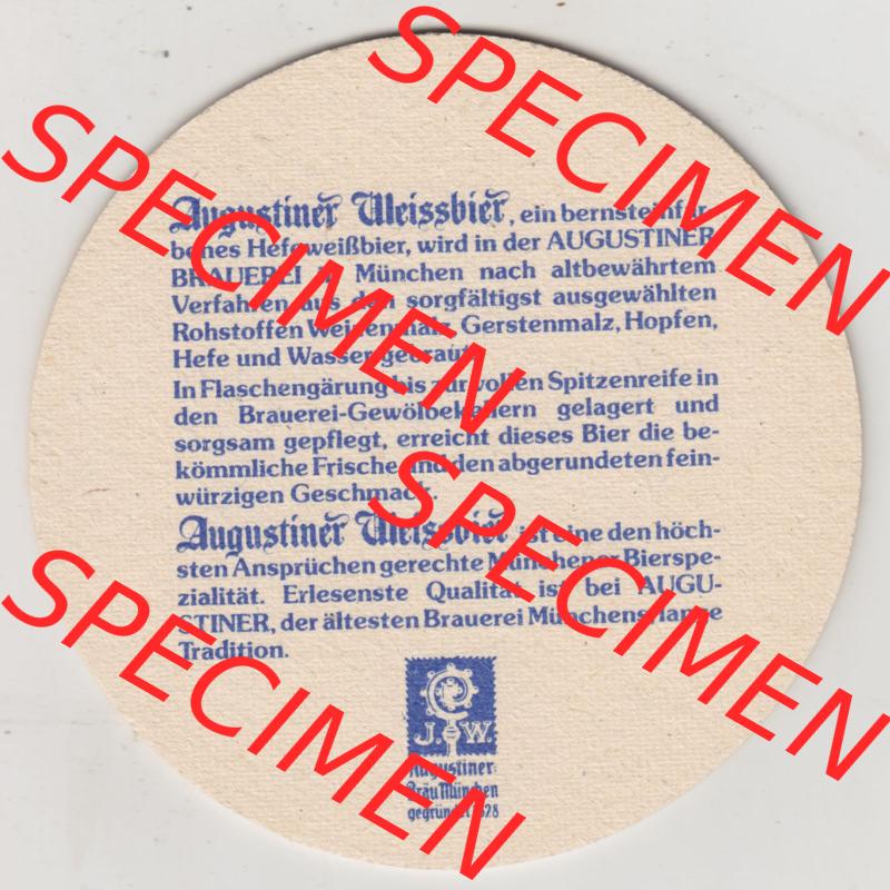 Bierdeckel Augustiner Weissbier, mit Dedelster Hefe, Augustiner Brauerei München (2). Deutscher Katalog über deutsche Bierdeckel Augustiner-Bräu aus Bundesland... Sammlung
