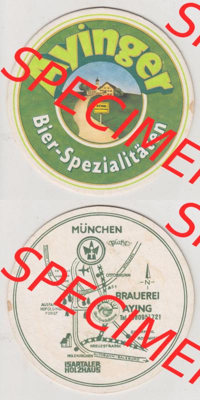 Bierdeckel Ayinger Bier-Spezialitäten, Karte von München der Brauerei Aying (3). Deutscher Katalog über deutsche Bierdeckel Brauerei Aying aus Bundesland Bayern zum... Sammlung