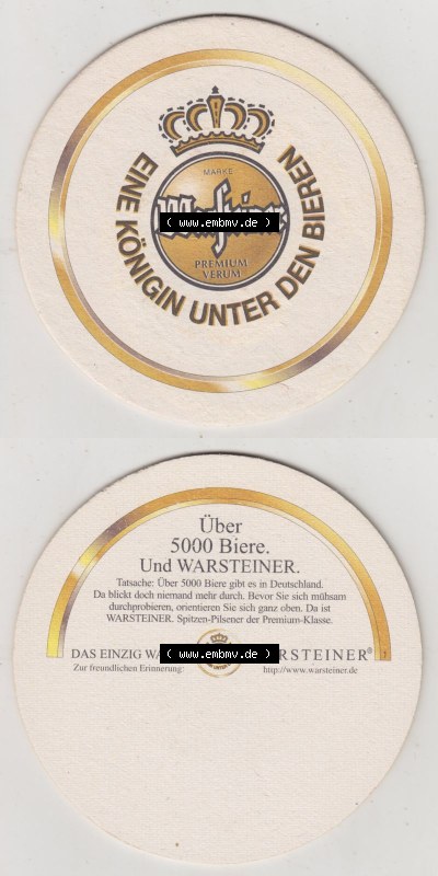 Bierdeckel Warsteiner, Eine Königin unter den Bieren, Über 5000 Biere Und Warsteiner, Tatsache Über 5000 Biere gibt es in Deutschland... Sammlung