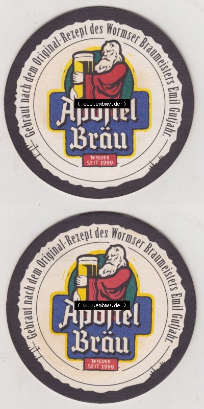 Bierdeckel Apostel Bräu, Gebraut nach Original-Rezept des Wormser Braumeisters Emil Gutjahr (3). Deutscher Katalog über deutsche... Sammlung