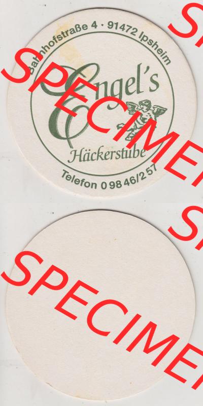 Bierdeckel Ipsheim Engels Häckerstube, mit einen Engel als Motiv (3). Deutscher Katalog über deutsche Bierdeckel Biermanufaktur Engel aus Bundesland Baden-Württemberg... Sammlung