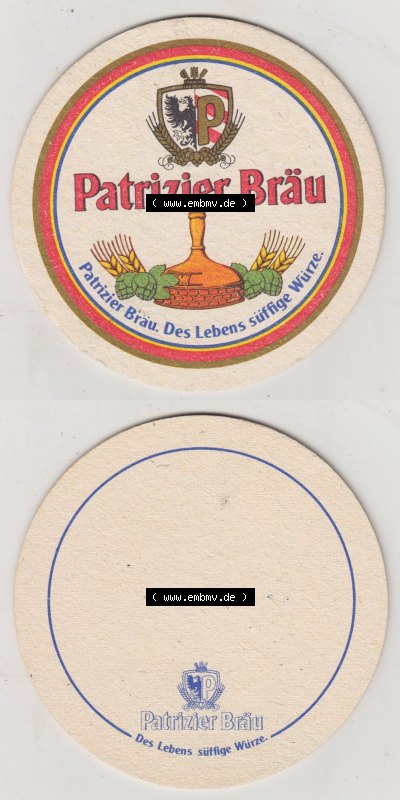 Bierdeckel Patrizier Bräu. Das Leben süffige Würze (3). Deutscher Katalog über deutsche Bierdeckel Patrizier Bräu aus Bundesland... Sammlung