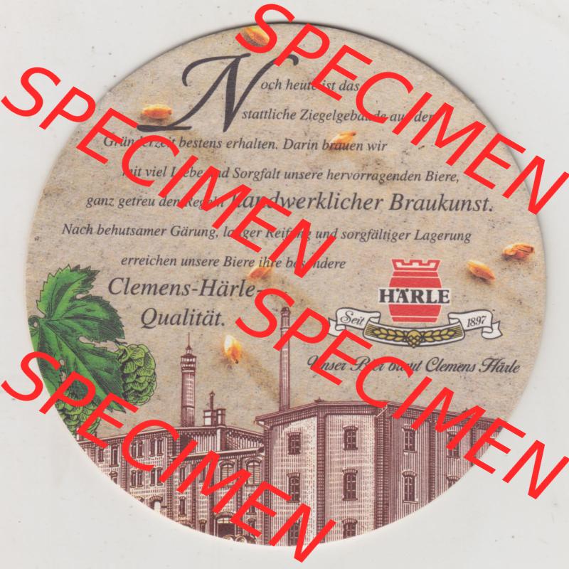 Bierdeckel Härle Feine Weisse, mit Lust und Liebe gebraut, Noch heute ist das stattliche Ziegelgebäude aus der Gründerzeit bestens erhalten (4). Deutscher Katalog... Sammlung