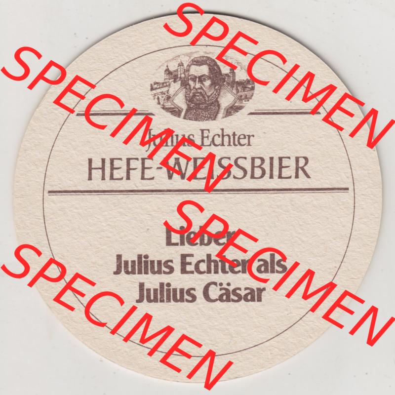 Bierdeckel Würzburger Hofbräu, Das Gute bewahrt. Seit 1643, Lieber Julius Echter als Julius Cäsar (2). Deutscher Katalog über deutsche Bierdeckel... Sammlung