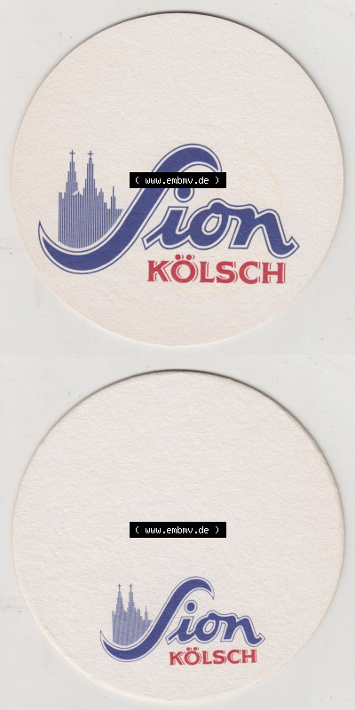 Bierdeckel Sion Kölsch, Beidseitig bredrucker Bierdeckel mit Großer und Kleiner Sion-Schrift (3). Deutscher Katalog über deutsche... Sammlung