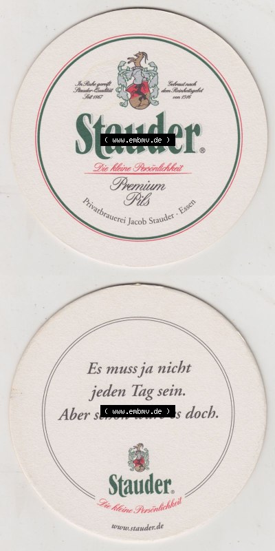 Bierdeckel Stauder Premium Pils, Es muss ja nicht jeden Tag sein. Aber schön wäre es doch (3). Deutscher Katalog über deutsche... Sammlung