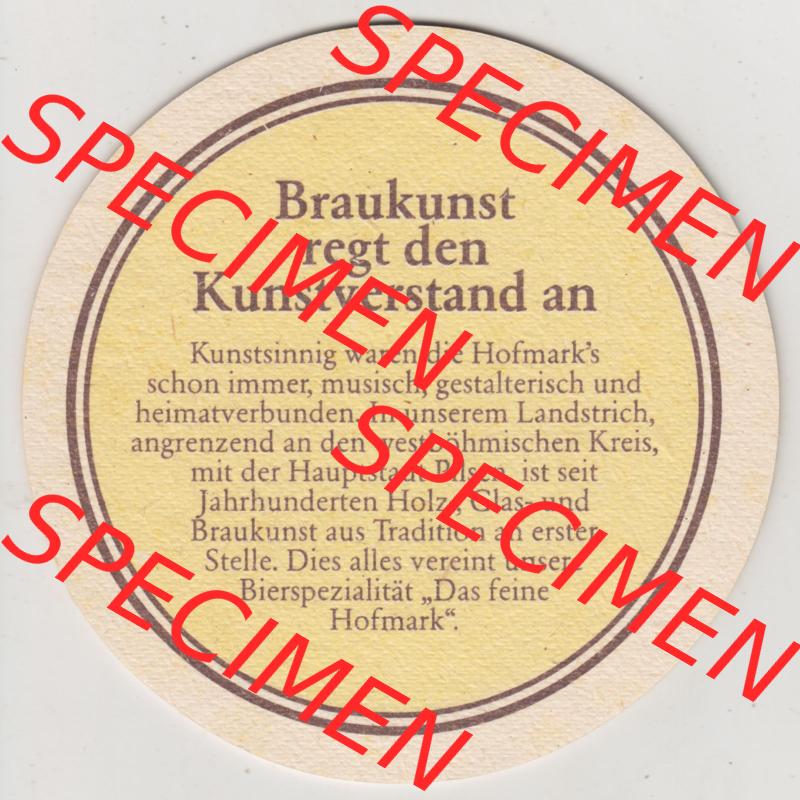 Bierdeckel Das feine Hofmark - Hofmark-Brauerei D8490 Cham (2). Deutscher Katalog über deutsche Bierdeckel Hofmark Brauerei KG aus Bundesland Bayern zum katalogisieren und kategorisieren... Sammlung