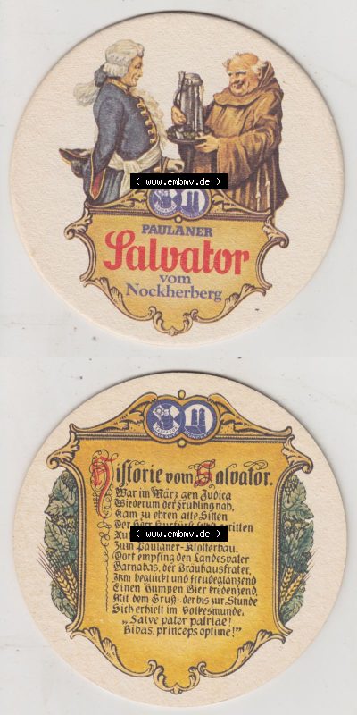 Bierdeckel Paulaner Salvator vom Nockherberg, Historie vom Salvator (3). Deutscher Katalog über deutsche Bierdeckel Paulaner... Sammlung