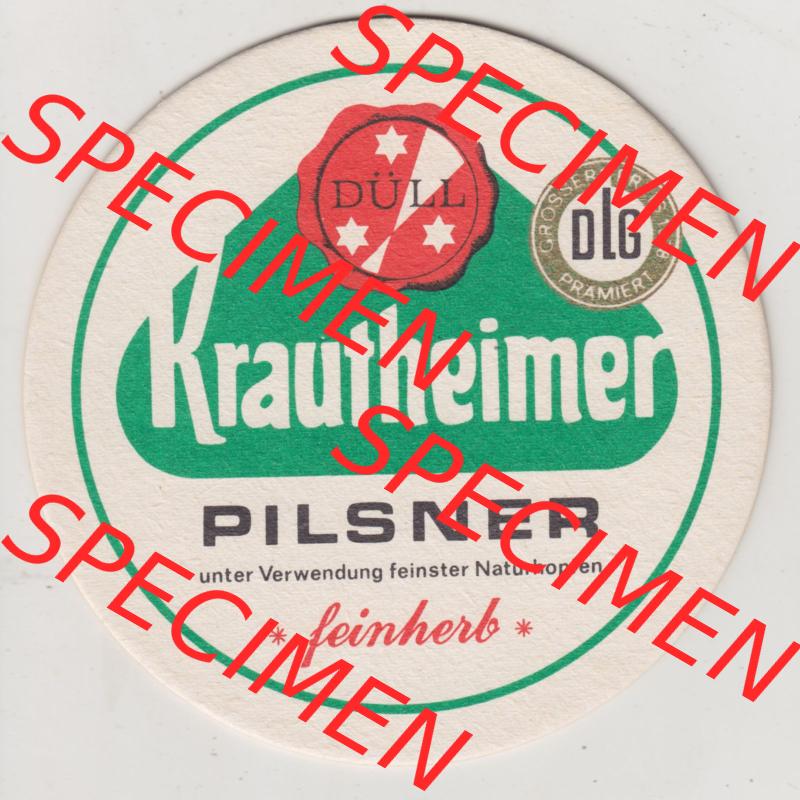 Bierdeckel Krautheimer Pilsner feinherb, unter Verwendung feinster Naturhpfen, Urtyp-Dunkel, Spezialbier, vollmundig, eigene Mälzerei (1). Deutscher... Sammlung