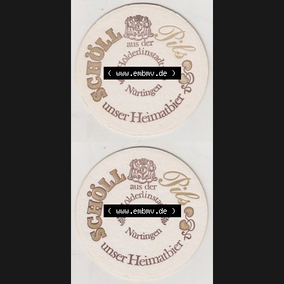 Bierdeckel Schöll Pils aus der Hölderlinstadt Nürtingen, unser Heimatbier (3). Deutscher Katalog über deutsche Bierdeckel Brauerei Schöll (Nürtingen)... Sammlung