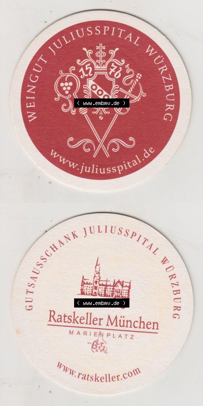 Bierdeckel Weingut Juliusspital Würzburg, Ratskeller München, Gutsausschank (3). Deutscher Katalog über deutsche Bierdeckel... Sammlung