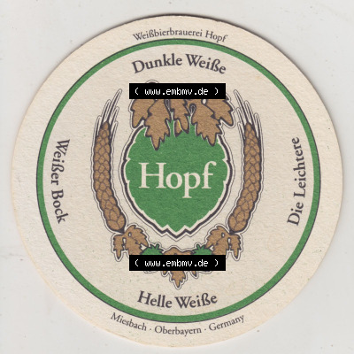 Bierdeckel Weißbierbrauerei Hopf, Hopf Helle Weiße, Die Leichterei (1). Deutscher Katalog über deutsche Bierdeckel Brauerei... Sammlung