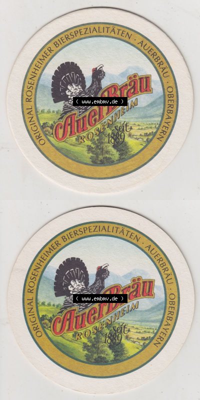 Bierdeckel Auer-Bräu Rosenheim seit 1889, Original Rosenheimer Bierspezialitäten Oberbayern (3). Deutscher Katalog über deutsche... Sammlung
