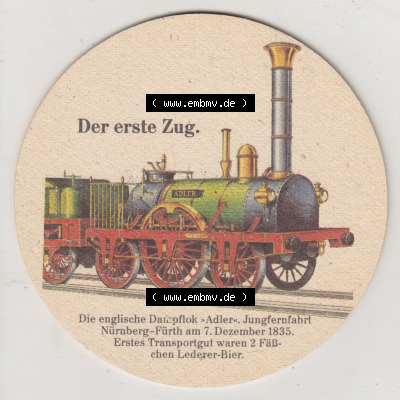Bierdeckel Patrizier Pils, In einem Zug, FRank und frei Patrizier-Bräu, Die Englische Dampflok Adler Jungfernfahrt (2). Deutscher... Sammlung