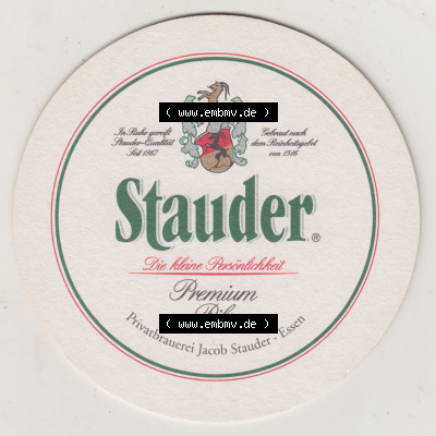 Bierdeckel Stauder Premium Pils, Das Leben wird nicht leichter. Aber es wird immer besser belohnt (1). Deutscher Katalog über... Sammlung