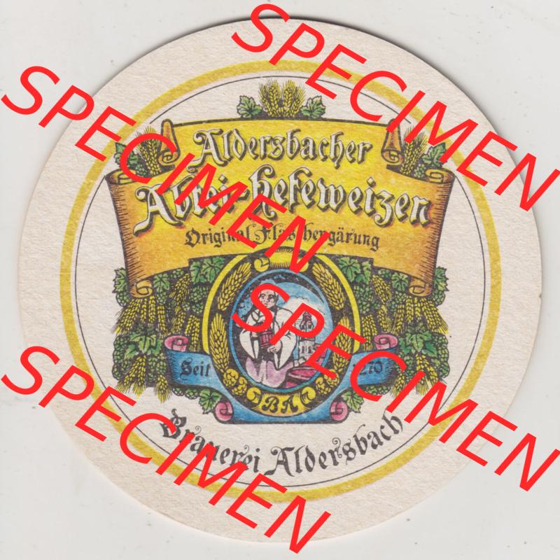 Bierdeckel 1985, Aldersbacher Abtei-Hefeweizen, Original Flaschengährung, 735-1985 1250 Jahre Aldersbach (1). Deutscher Katalog über deutsche Bierdeckel Brauerei... Sammlung
