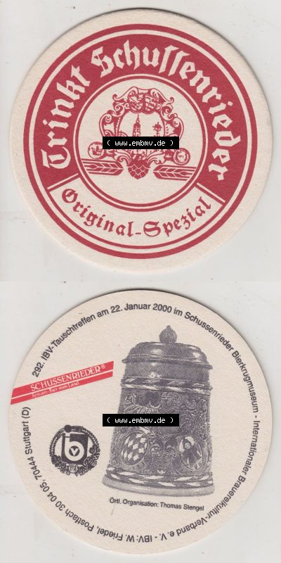 Bierdeckel 2000, Schussenrieder Brauerei Ott, Trinkt Schussenrider, Original-Spezial, Schussenrieder Bierkrugmuseum (3). Deutscher... Sammlung