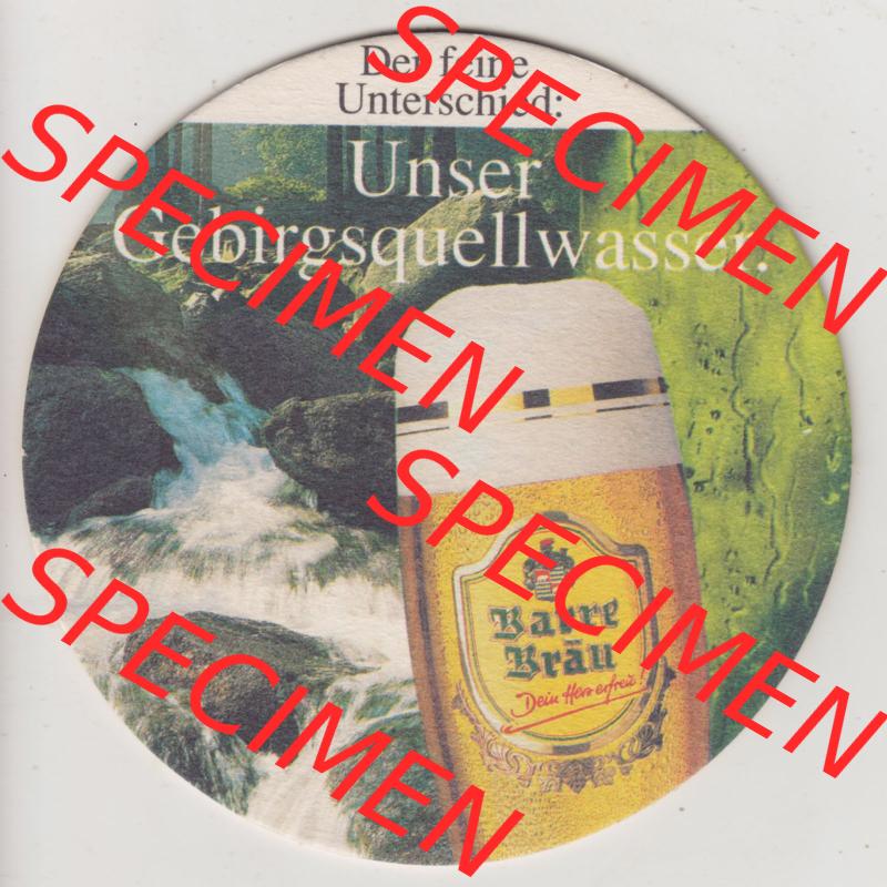 Bierdeckel Barre Bräu, Privatbrauerei Ernst Johann Barre, Original, Der feine Unterschied, UNser Gebirgsquellwasser (2). Deutscher Katalog über deutsche... Sammlung