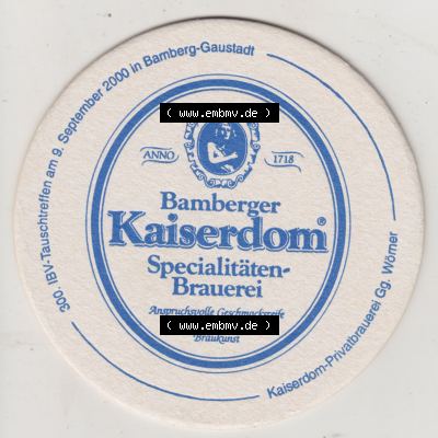 Bierdeckel 2000, Bamberger Kaiserdom, Specialitäten-Brauerei, Anspruchsvolle Geschmacksreife durch handwerkliche Braukunst (1). Deutscher Katalog über deutsche... Sammlung