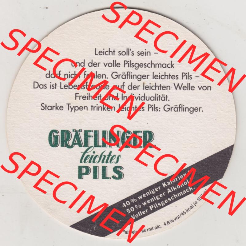 Bierdeckel Gräflinger leichter Pils, Dortmunder Union-Brauerei AG, Leicht solls sein und der volle Pilsgeschmack (2). Deutscher Katalog über deutsche Bierdeckel Dortmunder... Sammlung