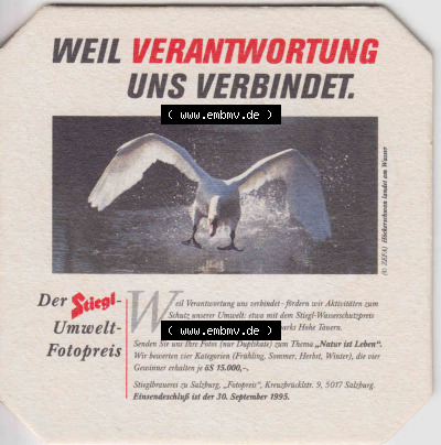 Bierdeckel 1995 Der Stiegl-Umwelt-Fotopreis, Höckerschwan (1). Katalog Bierdeckel Stieglbrauerei zu Salzburg aus Bundesland Salzburg... Sammlung