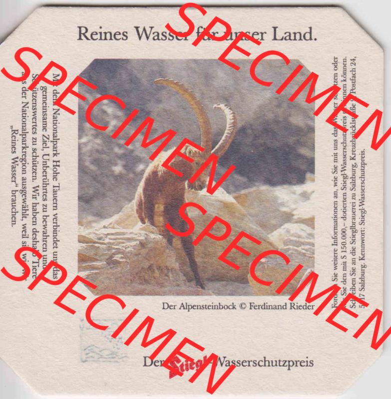 Bierdeckel Der Stiegl-Wassserschutzpreis Der Alpensteinbbock (1). Katalog Bierdeckel Stieglbrauerei zu Salzburg aus Bundesland Salzburg in Österreich, inoffizieller online Katalog... Sammlung