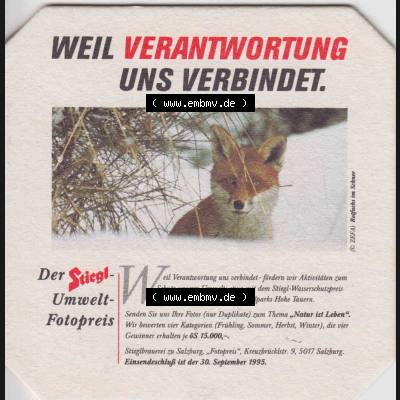 Bierdeckel 1995 Der Stiegl-Umwelt-Fotopreis Rotfuchs (1). Katalog Bierdeckel Stieglbrauerei zu Salzburg aus Bundesland Salzburg in Österreich, inoffizieller online Katalog für... Sammlung