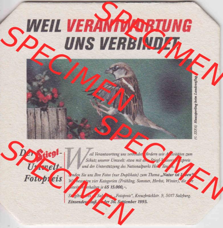 Bierdeckel 1995 Der Stiegl-Umwelt-Fotopreis Hanssperling (1). Katalog Bierdeckel Stieglbrauerei zu Salzburg aus Bundesland Salzburg in Österreich, inoffizieller online Katalog... Sammlung