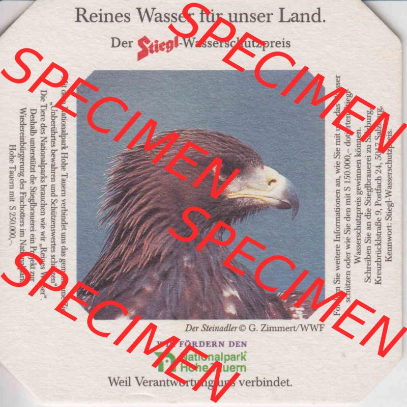 Bierdeckel Der Stiegl-Wassserschutzpreis Der Steinadler (1). Katalog Bierdeckel Stieglbrauerei zu Salzburg aus Bundesland Salzburg in Österreich, inoffizieller online Katalog... Sammlung