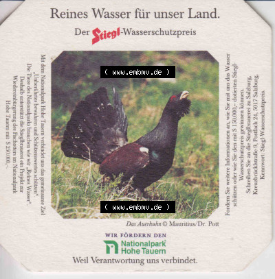 Bierdeckel Der Stiegl-Wassserschutzpreis Der Auerhahn (1). Katalog Bierdeckel Stieglbrauerei zu Salzburg aus Bundesland Salzburg... Sammlung