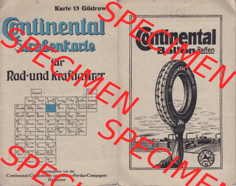 Land Mecklenburg-Schwerin, Güstrow um 1930 Continental Straßenkarte Karte 13 Güstrow, für Rad- und Kraftfahrer Landkarte / Straßenkarte von Continental um den... Sammlung
