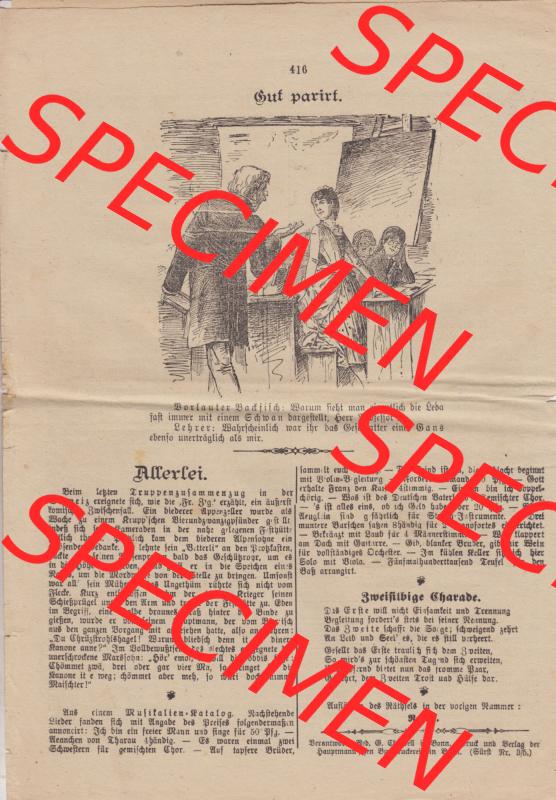 Deutsches Kaiserreich Bonn, Sonntagsblatt Illustrierte Beilage zur Deutschen Reichs-Zeitung 1888, Zeitung Nr. 52, 23. Dezember 1888, Sonntagsblatt Letzte Seite 416 Sammlung