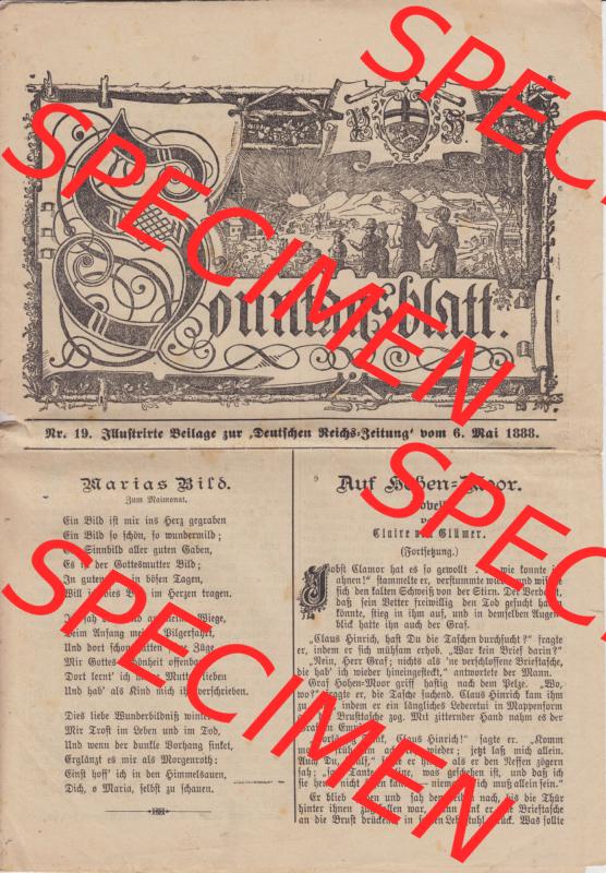 Deutsches Kaiserreich Bonn, Sonntagsblatt Illustrierte Beilage zur Deutschen Reichs-Zeitung 1888, Zeitung Nr. 19 vom 6. Mai 1888 Sonntagsblatt Cover / Titelblatt Sammlung