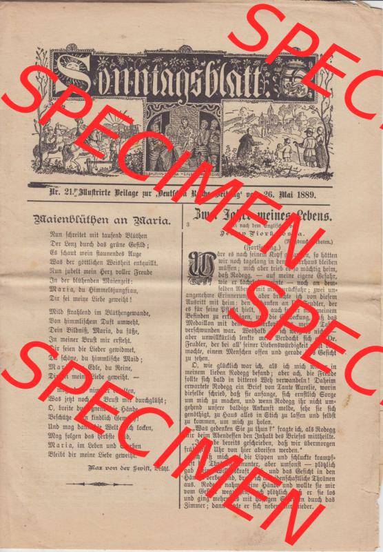 Deutsches Kaiserreich Bonn, Sonntagsblatt Illustrierte Beilage zur Deutschen Reichs-Zeitung 1889, Zeitung Nr. 21, 26. Mai 1889, Sonntagsblatt Cover / Titelseite Sammlung