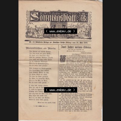 Deutsches Kaiserreich Bonn, Sonntagsblatt Illustrierte Beilage zur Deutschen Reichs-Zeitung 1889, Zeitung Nr. 21, 26. Mai 1889, Sonntagsblatt Cover / Titelseite Sammlung